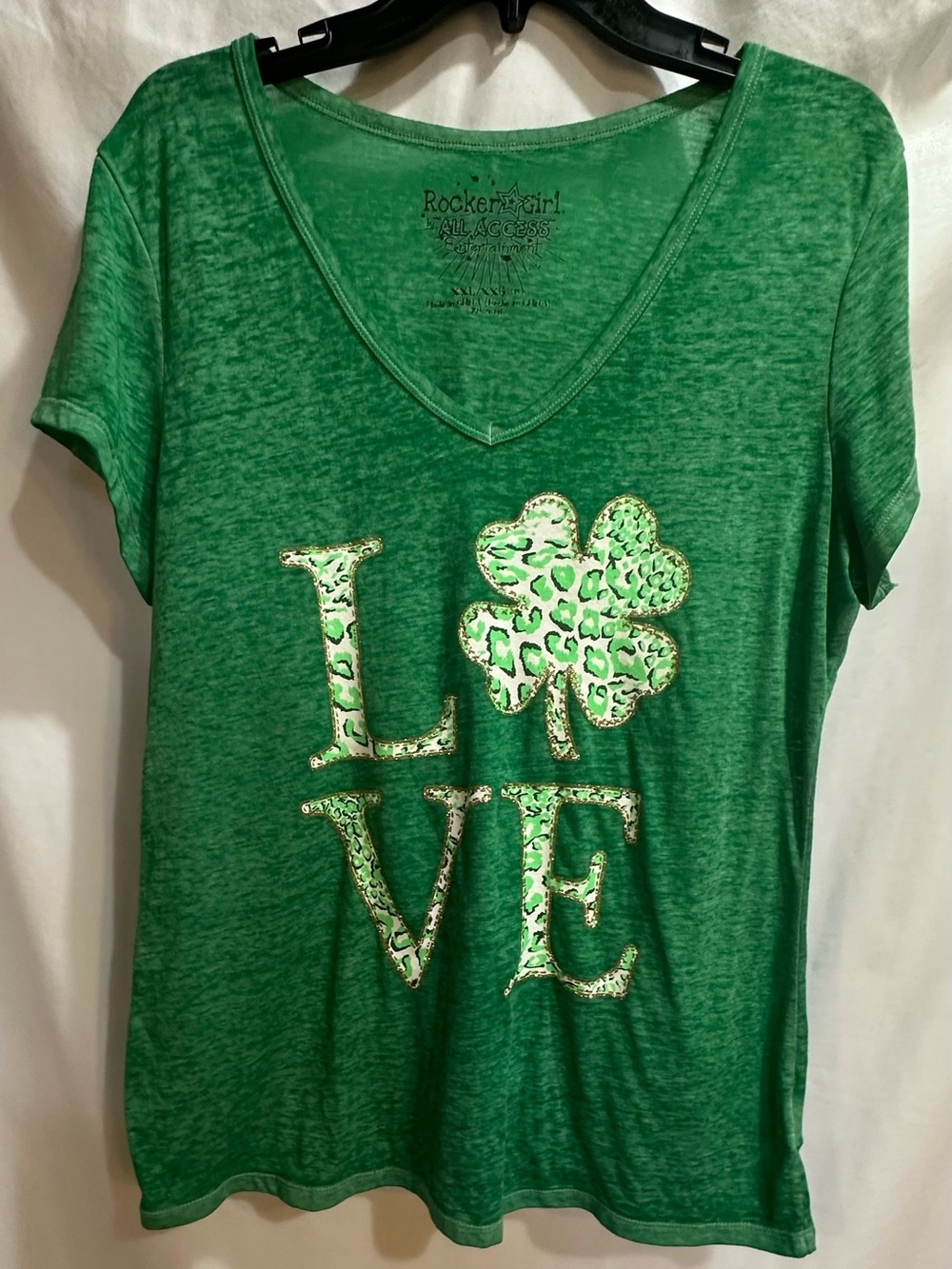 ALL ACCESS Green V-Neck RockerGirl Tee - Picture 1 of 6
